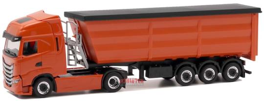 Herpa LKW Iveco S-Way Stahlmulden-Sz rot/silber 