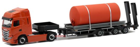 Herpa LKW Iveco S-Way Semitieflade-SZ m.Tank rotorange 