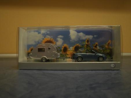 Wiking PKW VW Eos + Wohnwagen Werbemodell VW 