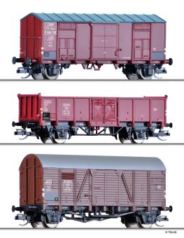 Tillig Güterwagenset der FS, ÖBB+DB, zwei gedeckte+1 offenen Güterw, Ep. III 010 