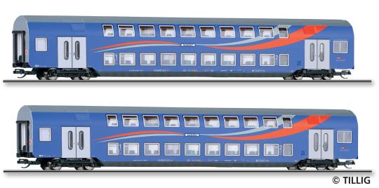 Tillig Reisezugwagenset  SRI, bestehend aus zwei Doppelstock 