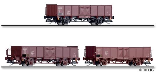 Tillig Güterwagenset  DR, bestehend aus drei offenen Güterwa 