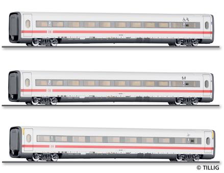 ICE-1-Set Redesign bestehend aus einem Reisezugwagen 1. Klasse und zwei Reisezug 