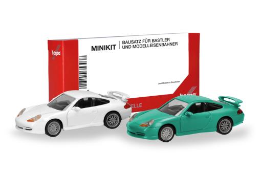 Herpa Minikit Porsche 911 GT3 weiß und hellgrün 2 Stück 014083 