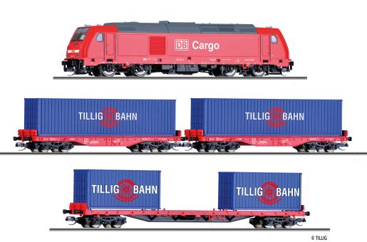 Tillig Start-Set Güterzug der DB AG Diesellok TRAXX +2 Flachwagen Cont, Ep. VI 0 