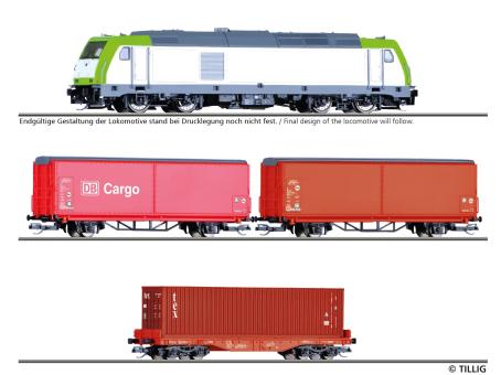 Tillig Start-Set Güterzug Diesellok TRAXX +2 Schiebewandwg+ 