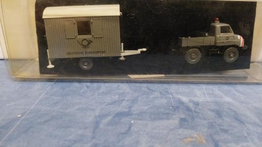 Wiking MB Unimog U 406 m.Baustellenanhänger Deutsche Bundesp 