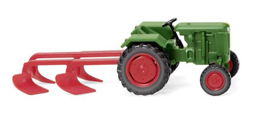 Wiking Traktor Normag Faktor 1 mit Pflug - laubgrün 