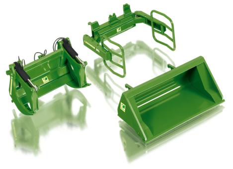 Wiking 1:32 Frontlader Werkzeuge Set A John Deere grün 