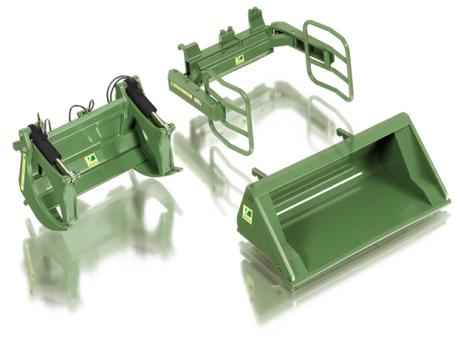 Wiking 1:32 Frontlader Werkzeuge Set A Bressel & Lade grün 
