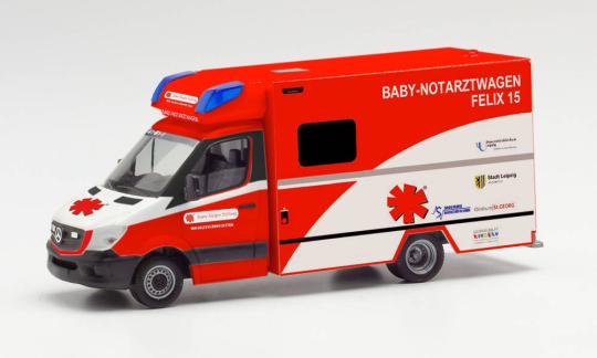 Herpa MB Sprinter 13 RTW Fahrtec Baby Notarzt Leipzig 095983 