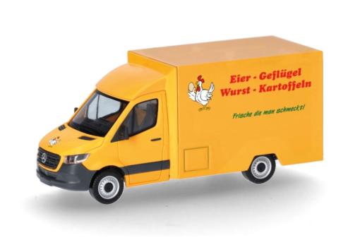 Herpa MB Sprinter \'18 Verkaufswagen Eier Geflügel Wurst Kartoffeln 098649 