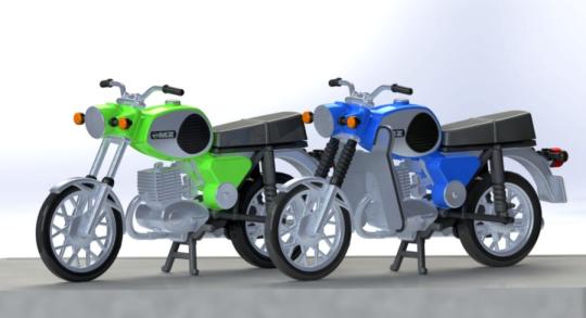 KRES 1:87 Komplettmodelle 2x Motorrad  TS250, blau und grün 