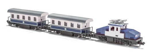 Kato 1:160 E-Lok mit zwei Wagen \"Alpen Express\" weiß/blau 