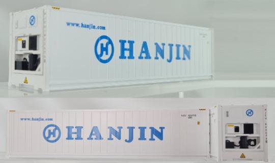 Pirata 2x 40' Hi-Cube Kühl-Container HANJIN, bianco, scritta 