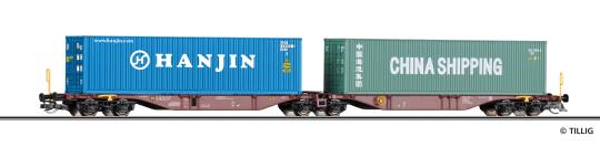 Tillig Containertragwagen Sggmrss  SNCB, beladen mit zwei 40 