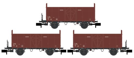 Hobbytrain N 3er Set offene Güterwagen Fbkk SBB, Ep.IV 
