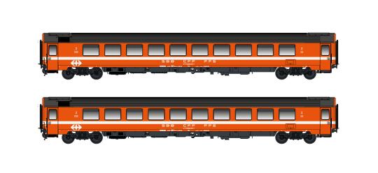 Hobbytrain 2er Set Personenwagen Bpm, 2.Kl. (UIC Z1) SBB, Ep.IV-V, oran 25501 