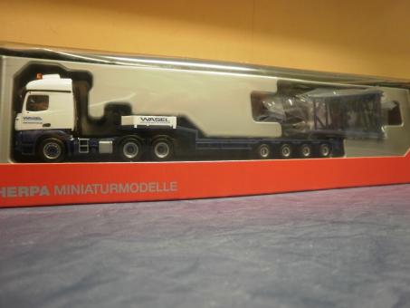 Herpa LKW MB Arocs L 6x4 Semitieflade-SZ Anlenkstück LR1600/2 Spitze Wasel 