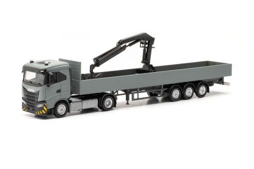 Herpa LKW Iveco S-Way LNG Pritschen-SZ m.Kran grau/gelb 