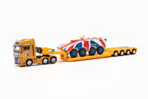 Herpa LKW MAN TG-X 6x2 Tieflade-SZ Steinle + Boxer England 