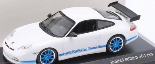 Minichamps 1:43 Porsche 911 (996) GT3 RS year 2002 - white/blueness rims 