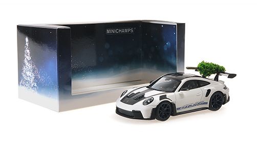 Minichamps 1:43 PORSCHE 911 (992) GT3RS – 2023 – WHITE with BLUE WHEELS& DECOR 