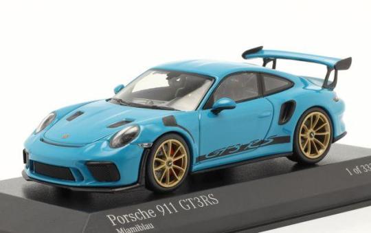 Minichamps 1:43 Porsche 991 II GT3 RS 2018 - miami blue / golden wheels 