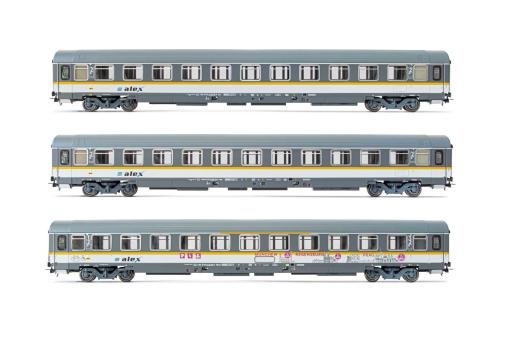Rivarossi 3-tlg. Set Reisezugwagen ALEX 3 x 2.Kl. Wg UIC-Z, in grau/weiß Ep. VI 