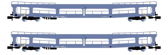 Arnold 2-tlg. Set, Autotransportwagen DDm, in blauer Lackierung, Ep. IV-V, DR HN 