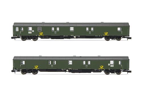 Arnold 2-tlg. Set 4-achs. Postwagen Post-mrz, in grüner Lackierung, Ep. IV, DBP 