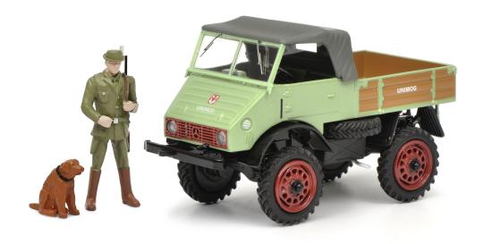 Schuco 1:43 LKW Unimog 401, hellgrün mit Figuren MHI 