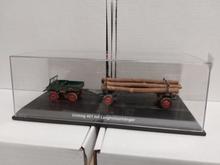 Schuco 1:43 Unimog U401 mit Anhänger und Holzladung 