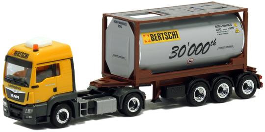 Herpa LKW MAN TG-S LX Tank-Cont-SZ Bertschi Lehrlingstruck 30.000 