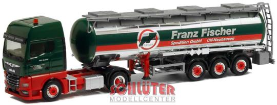 Herpa LKW MAN TG-X GX Aerop Chromtankauflieger Franz Fischer 