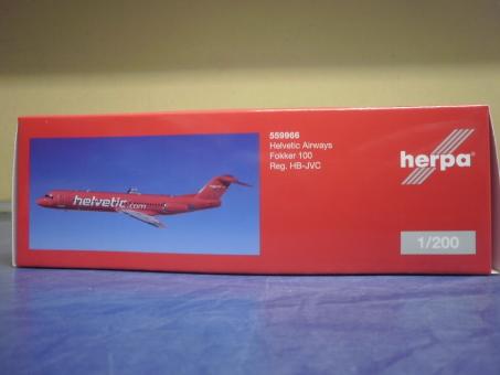 Herpa Wings 1:200 Fokker 100 Helvetic Airlines magenta 559966 
