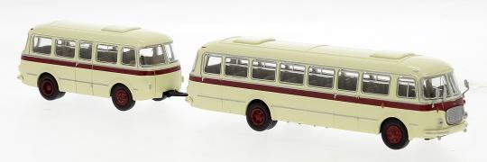 Brekina Stadtbus JZS Jelcz 043 mit Anhänger PA01 beige/rot 