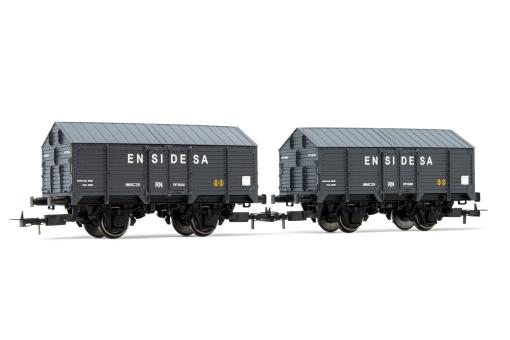 Electrotren 2er-Set, 2-achs. ged.Güterwagen Type PX, ENSIDESA,R.N., Ep. III 6009 