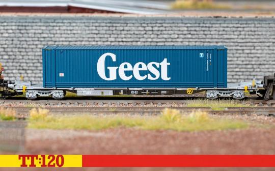Hornby TT 4-achs. Containertragwagen, 45\'-Container GEEST 