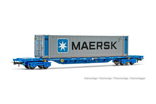 Electrotren 4-achs. Containertragwagen MMC3, RENFE 45’ Cont Maersk, Ep. VI HE604 