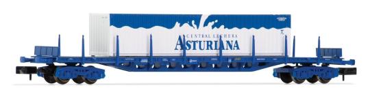 Arnold 4-achs. Containerwagen Rgs, blau, RENFE +3 Cont Central Lechera Asturiana 