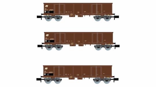 Arnold 3-tlg. Set 4a offene Güterwagen Eaos, FS, braun mit Schrott,Ep. IV-V 6414 
