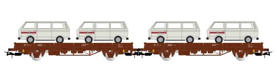 Rivarossi 2-tlg Set 2-achs. Flachwagen Kls+VW T2 Deutsche Bundesbahn Ep. IV HR64 