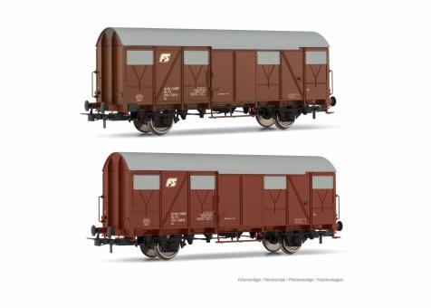 Rivarossi2er Set ged. Güterwagen Gs, flache Wände, FS Logo, Ep. IV-V, FS 6506_HR 
