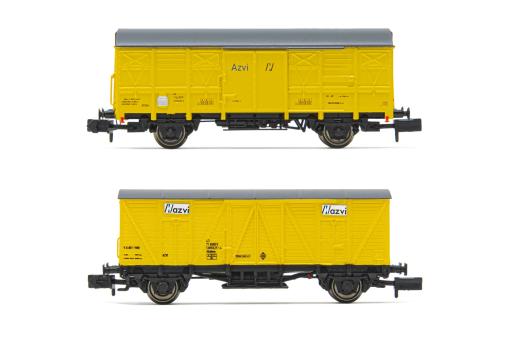 Arnold 2-tlg. Set 2-achs. gedeckte Güterwagen, in gelber Lac 