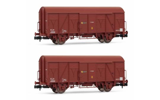 Arnold 2er Set 2achs. Ged. Güterwagen J2, Holzwände braun, RENFE, Ep. IV 6520_HN 