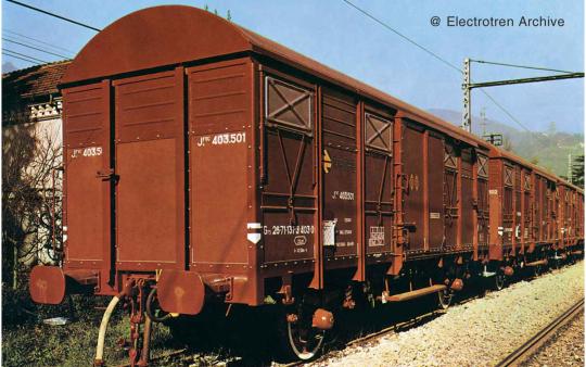 Arnold 2er Set 2achs. Ged. Güterwagen ORE, braun,RENFE,Ep.IV 