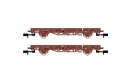 Arnold 2er Set, 2achsige Flachwagen V, bel. mit Betonschwellen, SNCF, Ep. V 6543 