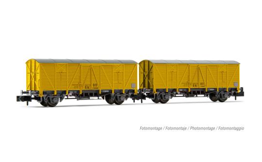 Arnold 2-tlg. Set 2-achs. Gedeckte Güterwagen J-300.000, in gelber Lackierung, E 