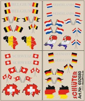 Decals für Flaggen-Dekore für Zugm. (B, NL, CH + D) (4,5 x 5.3 cm) 